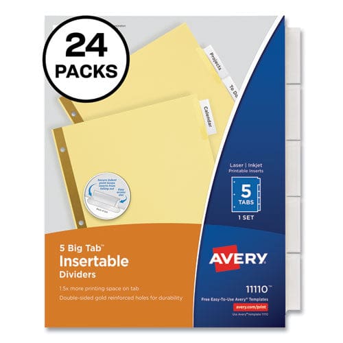 Avery Insertable Big Tab Dividers 5-tab Double-sided Gold Edge Reinforcing 11 X 8.5 Buff Clear Tabs 24 Sets - School Supplies - Avery®