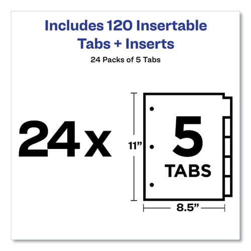 Avery Insertable Big Tab Dividers 5-tab Double-sided Gold Edge Reinforcing 11 X 8.5 Buff Clear Tabs 24 Sets - School Supplies - Avery®