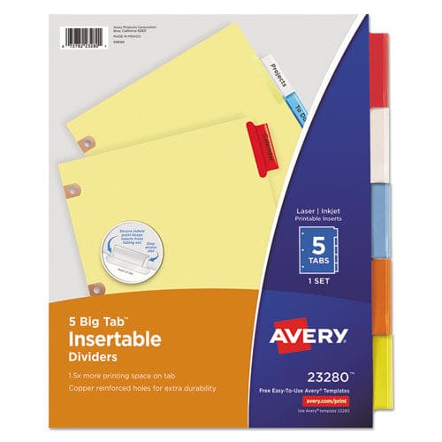 Avery Insertable Big Tab Dividers 5-tab Single-sided Copper Edge Reinforcing 11 X 8.5 Buff Assorted Tabs 1 Set - School Supplies - Avery®