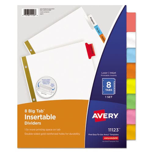 Avery Insertable Big Tab Dividers 8-tab Double-sided Gold Edge Reinforcing 11 X 8.5 White Assorted Tabs 1 Set - School Supplies - Avery®