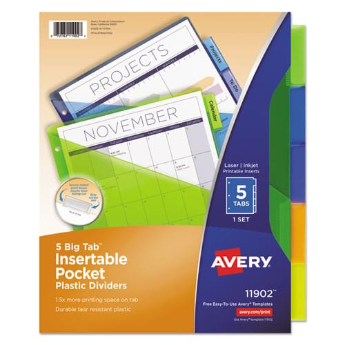 Avery Insertable Big Tab Plastic 1-pocket Dividers 5-tab 11.13 X 9.25 Assorted 1 Set - School Supplies - Avery®