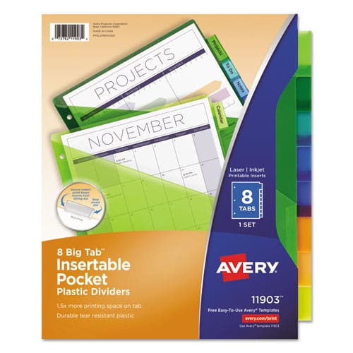 Avery Insertable Big Tab Plastic 1-pocket Dividers 8-tab 11.13 X 9.25 Assorted 1 Set - School Supplies - Avery®