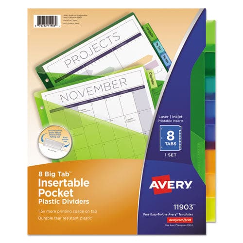 Avery Insertable Big Tab Plastic 1-pocket Dividers 8-tab 11.13 X 9.25 Assorted 1 Set - School Supplies - Avery®