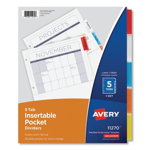 Avery Insertable Dividers W/single Pockets 5-tab 11.25 X 9.13 White 1 Set - School Supplies - Avery®