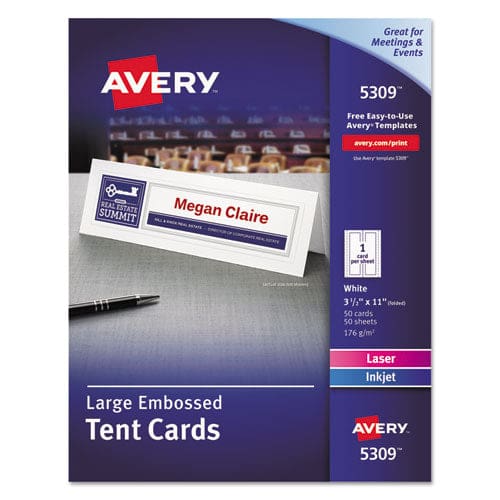 Avery Large Embossed Tent Card White 3.5 X 11 1 Card/sheet 50 Sheets/box - Office - Avery®