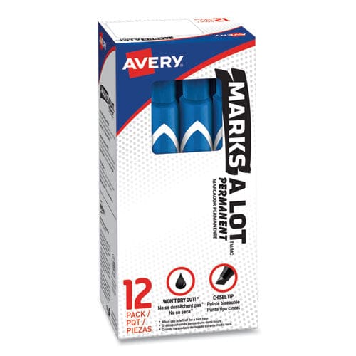 Avery Marks A Lot Large Desk-style Permanent Marker Broad Chisel Tip Blue Dozen (8886) - School Supplies - Avery®