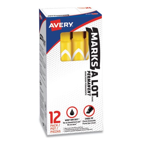 Avery Marks A Lot Large Desk-style Permanent Marker Broad Chisel Tip Yellow Dozen (8882) - School Supplies - Avery®