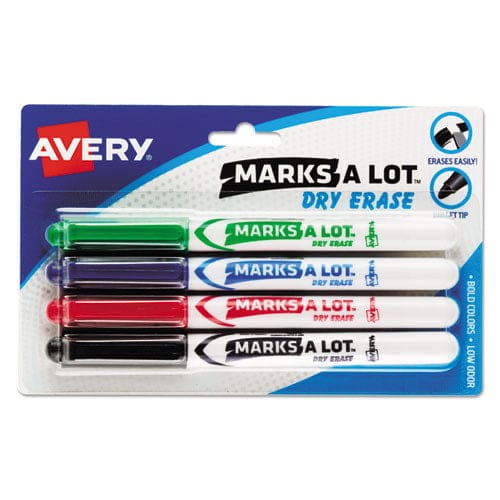 Avery Marks A Lot Pen-style Dry Erase Markers Medium Bullet Tip Assorted Colors 4/set (24459) - School Supplies - Avery®