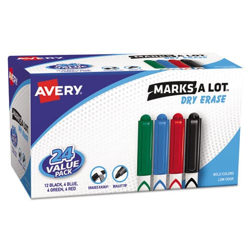 Avery Marks A Lot Pen-style Dry Erase Markers Medium Bullet Tip Assorted Colors 4/set (24459) - School Supplies - Avery®