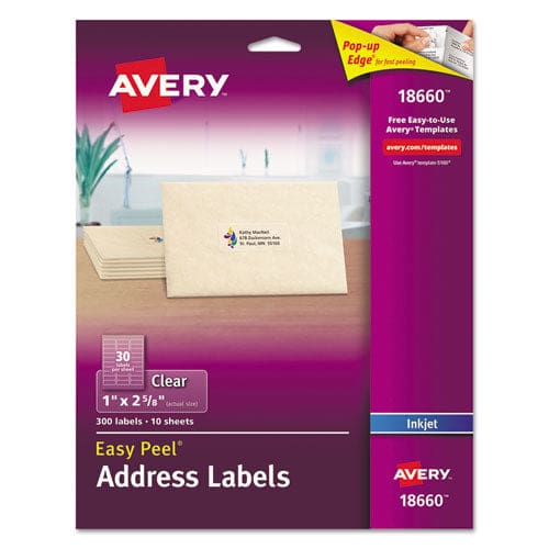 Avery Matte Clear Easy Peel Mailing Labels W/ Sure Feed Technology Inkjet Printers 1 X 2.63 Clear 30/sheet 10 Sheets/pack - Office - Avery®