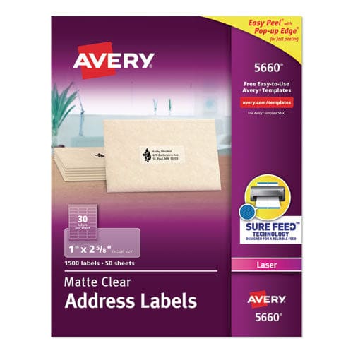 Avery Matte Clear Easy Peel Mailing Labels W/ Sure Feed Technology Laser Printers 0.5 X 1.75 Clear 80/sheet 25 Sheets/box - Office - Avery®