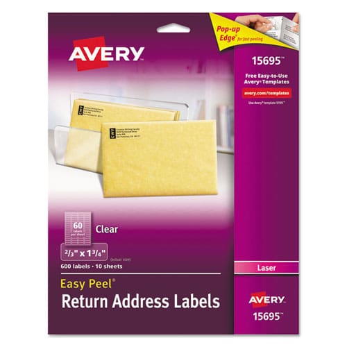 Avery Matte Clear Easy Peel Mailing Labels W/ Sure Feed Technology Laser Printers 0.66 X 1.75 Clear 60/sheet 10 Sheets/pack - Office -