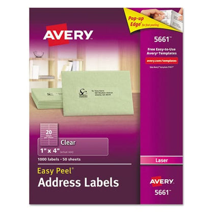 Avery Matte Clear Easy Peel Mailing Labels W/ Sure Feed Technology Laser Printers 1 X 4 Clear 20/sheet 50 Sheets/box - Office - Avery®