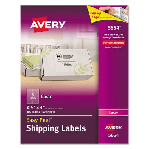 Avery Matte Clear Easy Peel Mailing Labels W/ Sure Feed Technology Laser Printers 3.33 X 4 Clear 6/sheet 50 Sheets/box - Office - Avery®