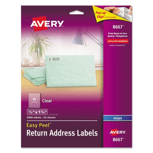 Avery Matte Clear Easy Peel Mailing Labels With Sure Feed Technology Inkjet Printers 0.5 X 1.75 Clear 80/sheet 25 Sheets/pack - Office -