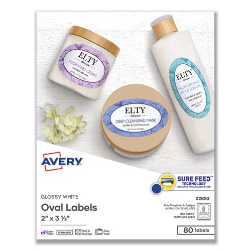 Avery Oval Labels W/ Sure Feed And Easy Peel 2 X 3.33 Glossy White 80/pack - Office - Avery®