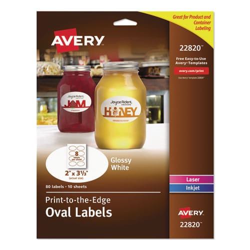 Avery Oval Labels W/ Sure Feed And Easy Peel 2 X 3.33 Glossy White 80/pack - Office - Avery®