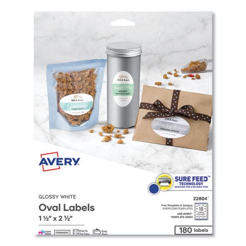 Avery Oval Labels With Sure Feed And Easy Peel 1.5 X 2.5 Glossy White 180/pack - Office - Avery®