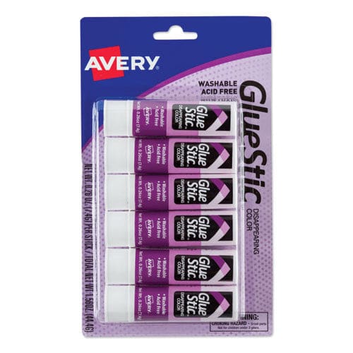 Avery Permanent Glue Stic Value Pack 0.26 Oz Applies Purple Dries Clear 6/pack - School Supplies - Avery®