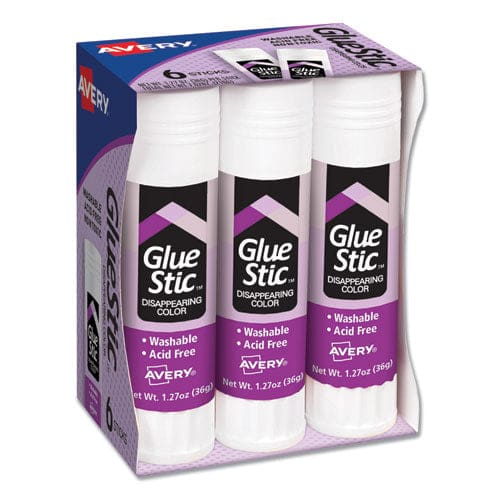 Avery Permanent Glue Stic Value Pack 1.27 Oz Applies Purple Dries Clear 6/pack - School Supplies - Avery®