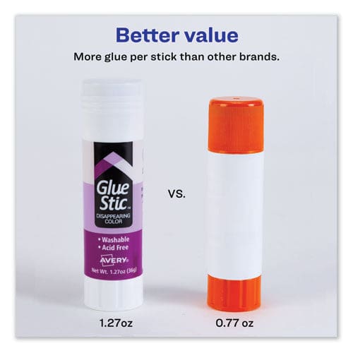 Avery Permanent Glue Stic Value Pack 1.27 Oz Applies Purple Dries Clear 6/pack - School Supplies - Avery®