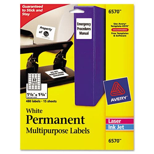 Avery Permanent Id Labels W/ Sure Feed Technology Inkjet/laser Printers 1.25 X 1.75 White 32/sheet 15 Sheets/pack - Office - Avery®