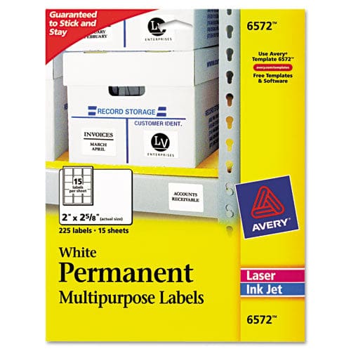 Avery Permanent Id Labels W/ Sure Feed Technology Inkjet/laser Printers 2 X 2.63 White 15/sheet 15 Sheets/pack - Office - Avery®