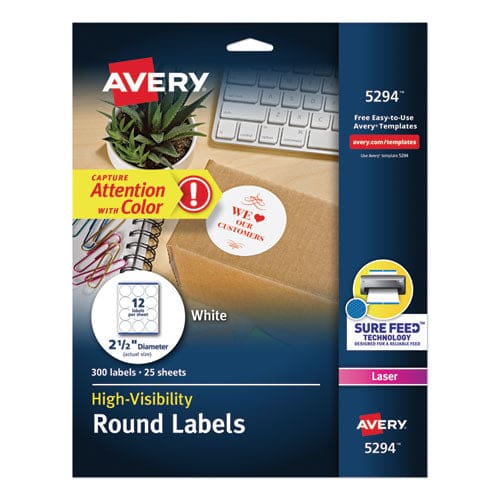 Avery Permanent Laser Print-to-the-edge Id Labels W/surefeed 2 1/2dia White 300/pk - Office - Avery®