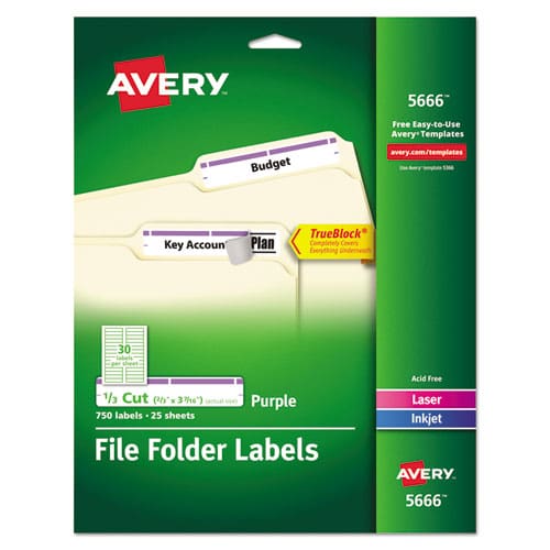 Avery Permanent Trueblock File Folder Labels With Sure Feed Technology 0.66 X 3.44 White 30/sheet 25 Sheets/pack - Office - Avery®