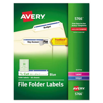 Avery Permanent Trueblock File Folder Labels With Sure Feed Technology 0.66 X 3.44 White 30/sheet 50 Sheets/box - Office - Avery®