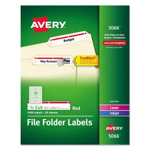 Avery Permanent Trueblock File Folder Labels With Sure Feed Technology 0.66 X 3.44 White 30/sheet 50 Sheets/box - Office - Avery®