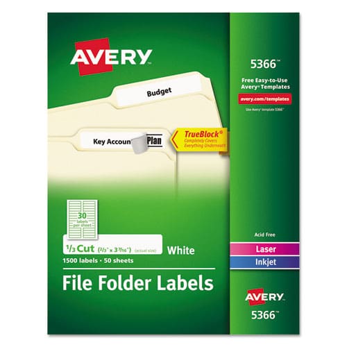 Avery Permanent Trueblock File Folder Labels With Sure Feed Technology 0.66 X 3.44 White 30/sheet 50 Sheets/box - Office - Avery®