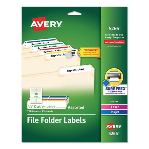 Avery Permanent Trueblock File Folder Labels With Sure Feed Technology 0.66 X 3.44 White 30/sheet 50 Sheets/box - Office - Avery®