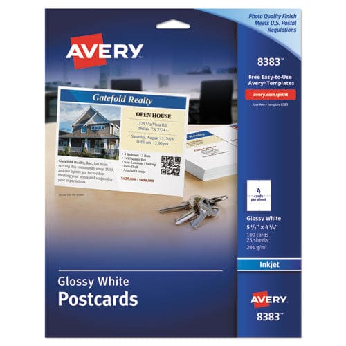 Avery Photo-quality Printable Postcards Inkjet 74 Lb 4.25 X 5.5 Glossy White 100 Cards 4 Cards/sheet 25 Sheets/pack - Office - Avery®