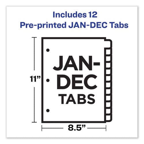 Avery Preprinted Black Leather Tab Dividers W/copper Reinforced Holes 12-tab Jan. To Dec. 11 X 8.5 Buff 1 Set - Office - Avery®