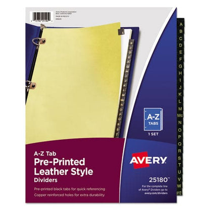 Avery Preprinted Black Leather Tab Dividers W/copper Reinforced Holes 25-tab A To Z 11 X 8.5 Buff 1 Set - Office - Avery®