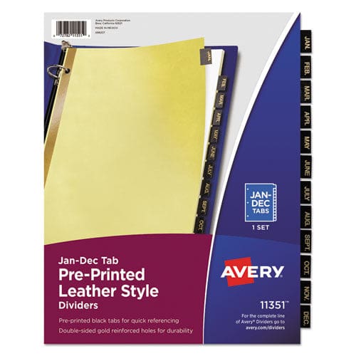 Avery Preprinted Black Leather Tab Dividers W/gold Reinforced Edge 25-tab A To Z 11 X 8.5 Buff 1 Set - Office - Avery®