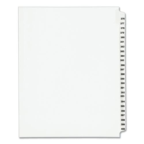 Avery Preprinted Legal Exhibit Side Tab Index Dividers Avery Style 25-tab 376 To 400 11 X 8.5 White 1 Set (1345) - Office - Avery®