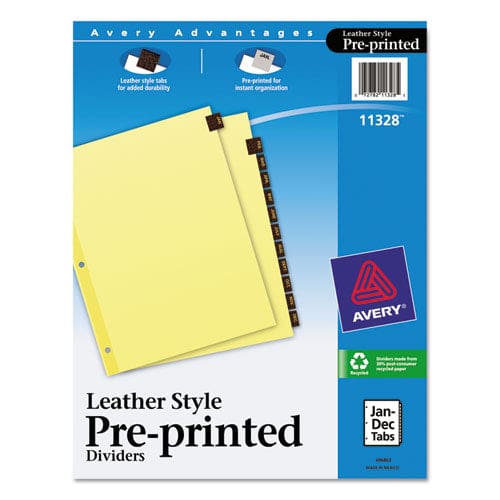 Avery Preprinted Red Leather Tab Dividers With Clear Reinforced Edge 12-tab Jan. To Dec. 11 X 8.5 Buff 1 Set - Office - Avery®