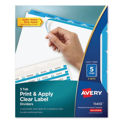 Avery Print And Apply Index Maker Clear Label Dividers 5-tab Color Tabs 11 X 8.5 White Blue Tabs 5 Sets - School Supplies - Avery®