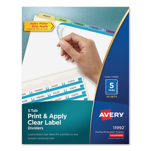 Avery Print And Apply Index Maker Clear Label Dividers 5-tab Color Tabs 11 X 8.5 White Contemporary Color Tabs 25 Sets - School Supplies -