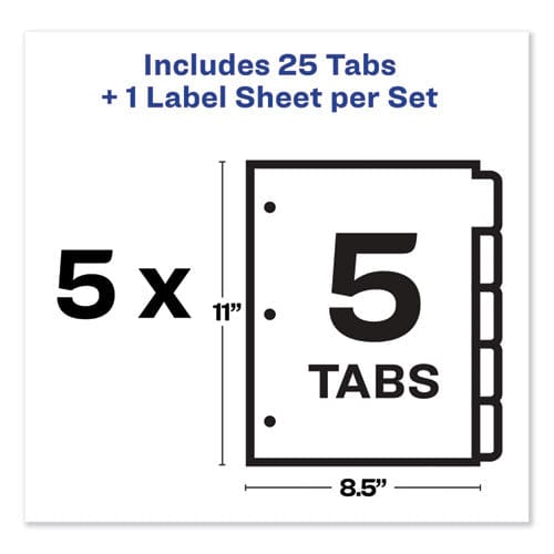 Avery Print And Apply Index Maker Clear Label Dividers 5-tab Color Tabs 11 X 8.5 White Contemporary Color Tabs 5 Sets - School Supplies -