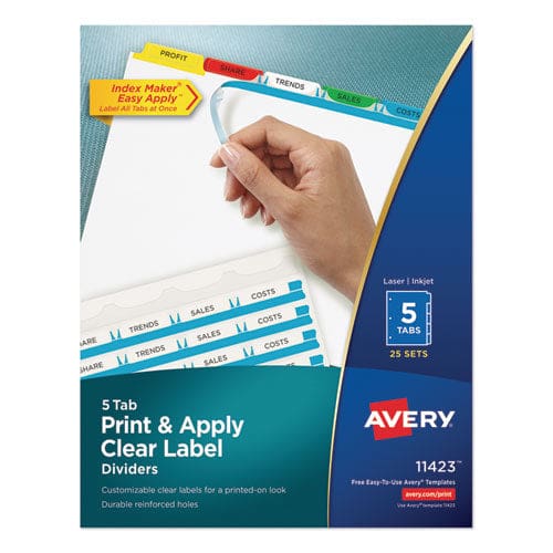 Avery Print And Apply Index Maker Clear Label Dividers 5-tab Color Tabs 11 X 8.5 White Traditional Color Tabs 25 Sets - School Supplies -