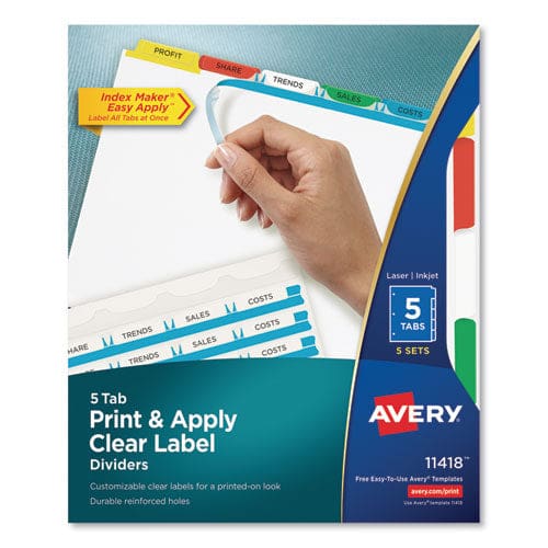 Avery Print And Apply Index Maker Clear Label Dividers 5-tab Color Tabs 11 X 8.5 White Traditional Color Tabs 5 Sets - School Supplies -