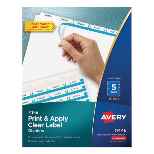 Avery Print And Apply Index Maker Clear Label Dividers 5-tab White Tabs 11 X 8.5 White 25 Sets - School Supplies - Avery®