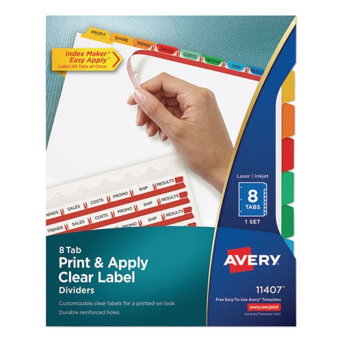 Avery Print And Apply Index Maker Clear Label Dividers 8-tab Color Tabs 11 X 8.5 White Traditional Color Tabs 1 Set - School Supplies -