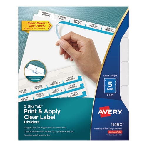 Avery Print And Apply Index Maker Clear Label Dividers Big Tab 5-tab White Tabs 11 X 8.5 White 1 Set - School Supplies - Avery®