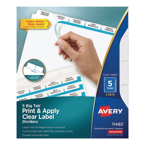 Avery Print And Apply Index Maker Clear Label Dividers Big Tab 5-tab White Tabs 11 X 8.5 White 5 Sets - School Supplies - Avery®