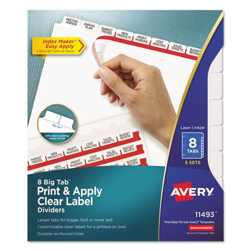 Avery Print And Apply Index Maker Clear Label Dividers Extra Wide Tab 5-tab White Tabs 11.25 X 9.25 White 5 Sets - School Supplies - Avery®