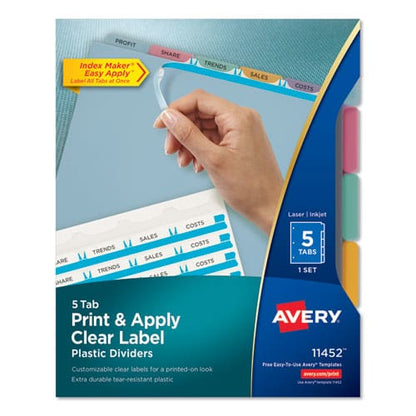 Avery Print And Apply Index Maker Clear Label Plastic Dividers With Printable Label Strip 5-tab 11 X 8.5 Assorted Tabs 1 Set - School